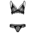 Bielizna damska: Biustonosz i koronkowe majtki bez kroku w czerni, elegancki zestaw