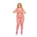 Bodystocking damski - Plus Size - różowy, XL-3XL, elastyczna siateczka