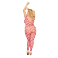 Bodystocking damski - Plus Size - różowy, XL-3XL, elastyczna siateczka
