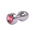 Srebrny butt plug z różowym diamentem, 7,7 cm, metal bezniklowy, elegancki design