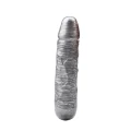 Dildo w kolorze ciemnego srebra, prążkowane, 17 cm, do stymulacji waginalnej i analnej