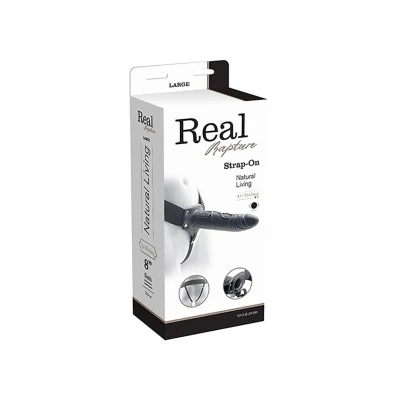 Wibracyjna proteza strap-on o długości 22,5 cm i regulowanym mocowaniu, czarna