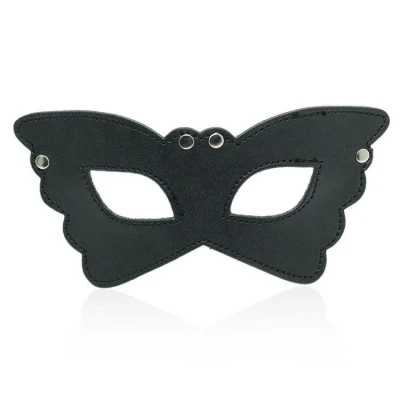 Maska erotyczna wenecka z czarnej skóry fetyszowej - Butterfly Mask BLACK