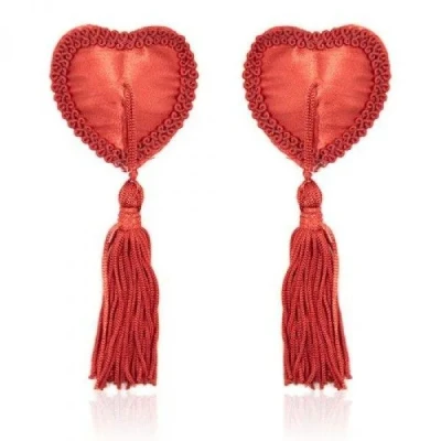 Nakładki na sutki w kształcie serca z frędzlami – Czerwone Bielizna-Heart