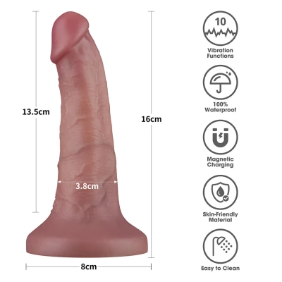 Wibrator wibrujący z podwójną gęstością, 16 cm, PVC, wodoodporny, mocna przyssawka