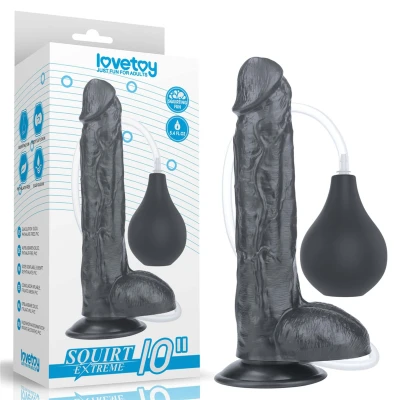 Dildo o długości 25,4 cm z funkcją squirting, czarne, z przyssawką, PVC