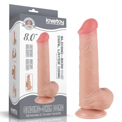 Realistyczne dildo 8'' z podwójną warstwą i technologią przesuwającej się skóry