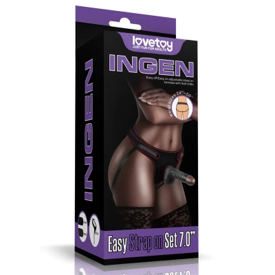 Uprząż strap-on z dildo 7 cali, czarna, materiał TPE i poliester, regulowana, komfortowa