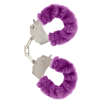 Kajdanki Furry Fun Cuffs Purple z metalowymi detalami i sztucznym futrem, regulowane