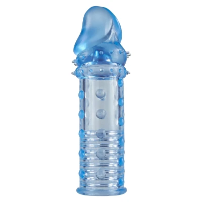 Nasadka powiększająca z wypustkami, TPE, niebieska, długość 15,5 cm