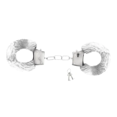 Futrzane kajdanki do bondage LOVE CUFFS w kolorze białym - eleganckie i regulowane
