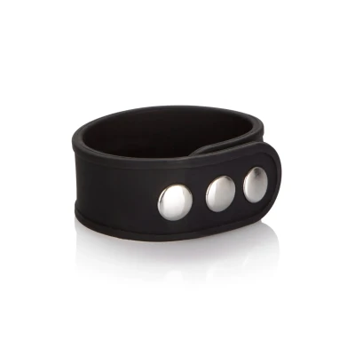 Pierścień erekcyjny z silikonu z 3 zapięciami, elastyczny, czarny, 22.75 cm