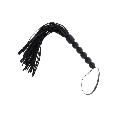 Flogger BDSM z koralikami, czarny, skórzany, długość 57 cm, od EXTREME by HIDDEN DESIRE
