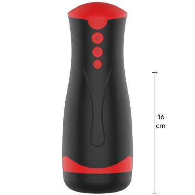 Masturbator z wibracjami i funkcją ściskania, czarny, 26 cm, wodoodporny IPX5