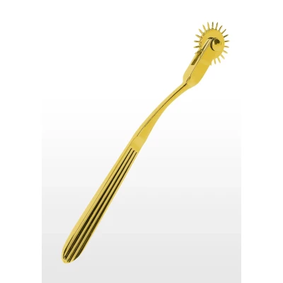 Koło Wartenberga w kolorze złotym, metalowe, długość 18.5 cm, do doznań sensualnych