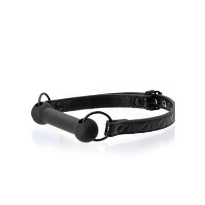 Regulowany gag barowy z winylu i silikonem, długość całkowita 64,6 cm, czarny