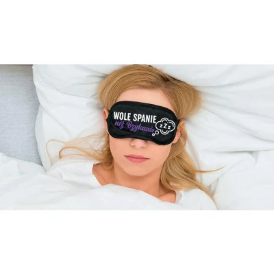 Maska na oczy do snu "WOLĘ SPANIE NIŻ BZYKANIE" z regulowanym rozmiarem i komfortowym materiałem