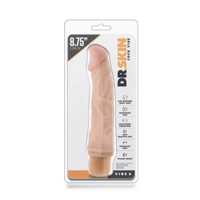 Wibrator realistyczny DR. SKIN VIBE 6 Flesh z obrotową podstawą, wodoodporny, PVC