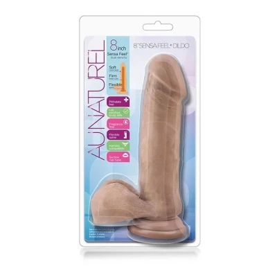 Realistyczne dildo 8-calowe AU NATUREL z przyssawką, TPE, z wbudowanymi bateriami