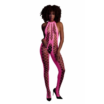 Bodystocking halterneck w kolorze neonowego różu, rozmiar XS/XL, elastyczny i wygodny