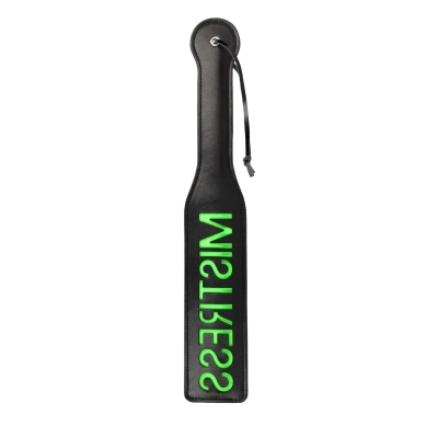 Paddle do BDSM - świecący w ciemności, skóra PU, czarny/neonowy zielony