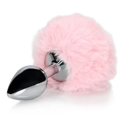Wtyczka analna z ogonem króliczka, metalowy korek, materiał: aluminium i poliester