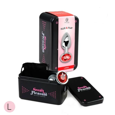 Korek analny metalowy z czerwonym kryształkiem, 160 g, 4 cm średnicy, flared base