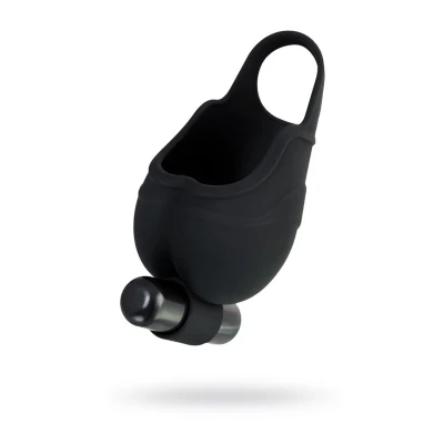 Etui na mosznę z pierścieniem erekcyjnym i wibracjami, silikonowe, czarne, 6.5 cm