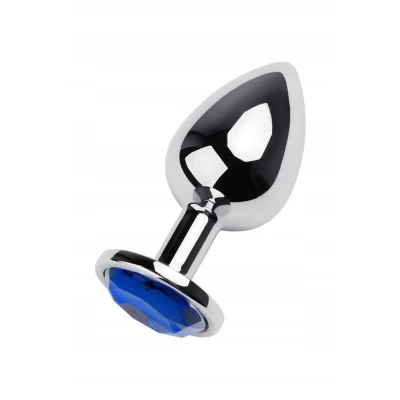 Elegancki metalowy korek analny z niebieskim kryształkiem, długość 9,5 cm TOYFA