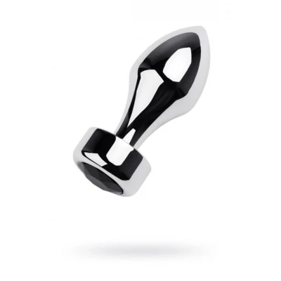 Srebrny korek analny TOYFA z metalowym wykończeniem i czarnym kryształkiem, 10,8 cm