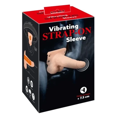 Wibrujący rękaw do strap-on z regulowanym jockstrapem, PVC, silikon, długość 17,5 cm