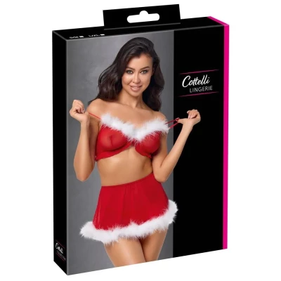 Komplet Świąteczny Top i Spódniczka L/XL z Piórami i Stringami