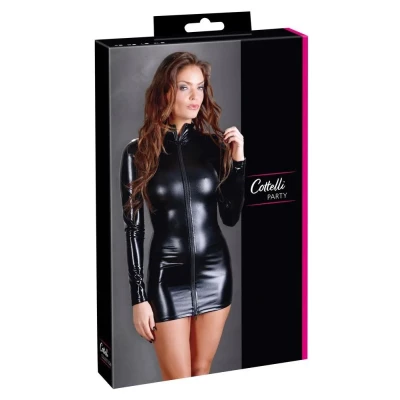 Elegancka czarna mini sukienka XL z zamkiem błyskawicznym i długimi rękawami