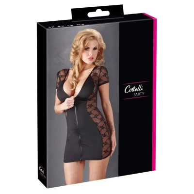 Elegancka czarna sukienka z koronką i dwukierunkowym zamkiem błyskawicznym M