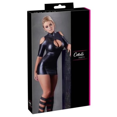 Sukienka mini cold shoulder w kolorze czarnym, rozmiar L, elegancki styl na wieczór