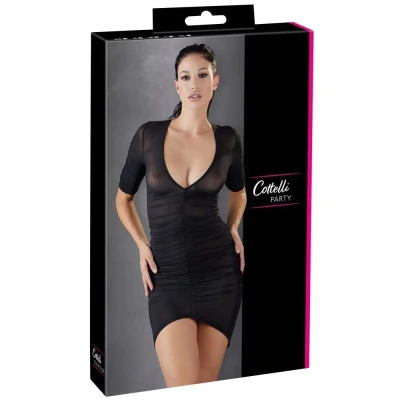 Sukienka mini Ruffles z półrękawami w kolorze półprzezroczystej czerni, elastyczna.