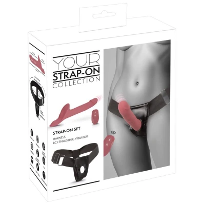 Wibrator strap-on zdalnie sterowany różowy z funkcją posuwistą i 7 trybami wibracji
