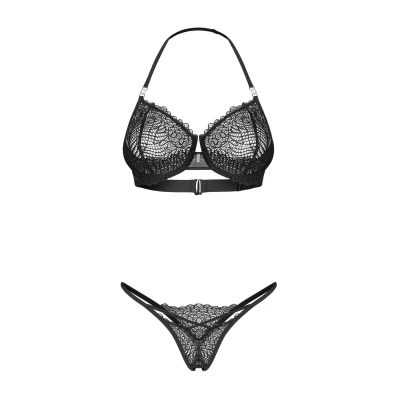 Elegancki komplet bielizny koronkowej Iliosa L/XL - biustonosz i otwarte stringi