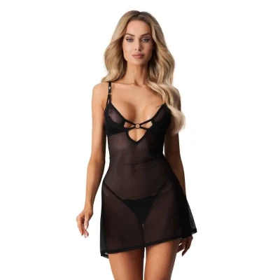 Elegancka koszulka z stringami Alliane, rozmiar 2XL/3XL, siateczka, regulowane ramiączka