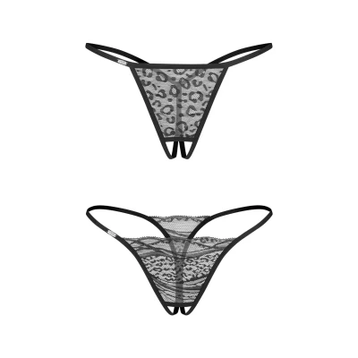 Zestaw biustonoszy stringi otwarte L/XL – model koronkowy i panterka, 2-pak