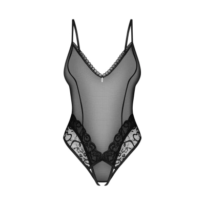 Zmysłowe body koronkowe Blomentis XL/2XL z otwartym krokiem w kolorze czarnym