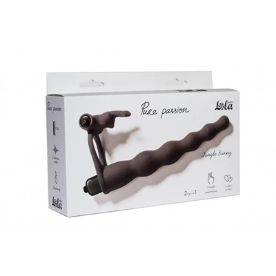 Wibrator strap-on Pure Passion Jungle Bunny czarny z wibrującym pociskiem i pierścieniem