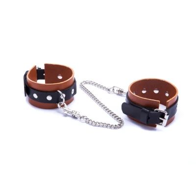 Kajdanki męskie skórzane na ręce, koniakowe, z regulacją i eleganckim opakowaniem