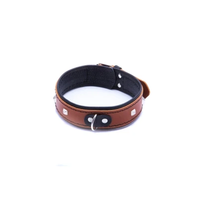 Obroża damska z naturalnej skóry w kolorze koniakowym, regulowana, bez smyczy