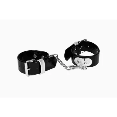 Damskie kajdanki lakierowane WHIPS, czarne, gładkie, eleganckie i ekologiczne