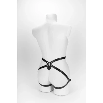 Elegancka damska uprząż z regulacją i metalowymi zdobieniami w kolorze czarnym