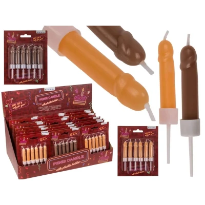 Zestaw świeczek humorystycznych w kształcie penisów z plastikowymi podstawkami