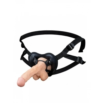 Dildo strap-on z regulowanym paskiem, elastyczne PVC, stylowe i komfortowe.