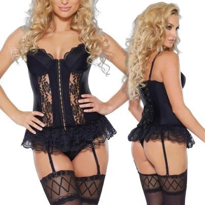 Elegancki gorset z koronką i stringami 6585 S marki Roxana, idealny na romantyczne chwile