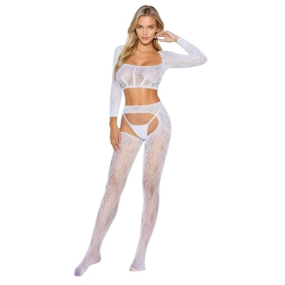 Zmysłowy bodystocking 2078, biały, elastyczny materiał, rozmiar One Size